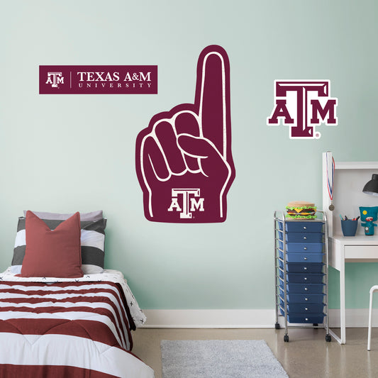 Texas A&M Aggies:    Foam Finger        - Officially Licensed NCAA Removable     Adhesive Decal