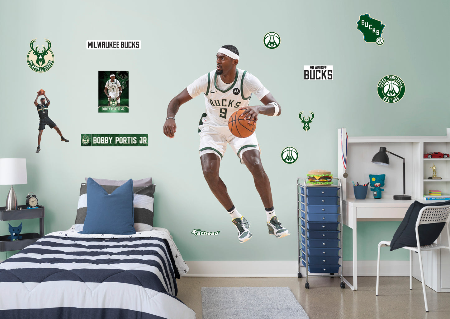 Milwaukee Bucks: Bobby Portis Jr.         - Officially Licensed NBA Removable Wall   Adhesive Decal