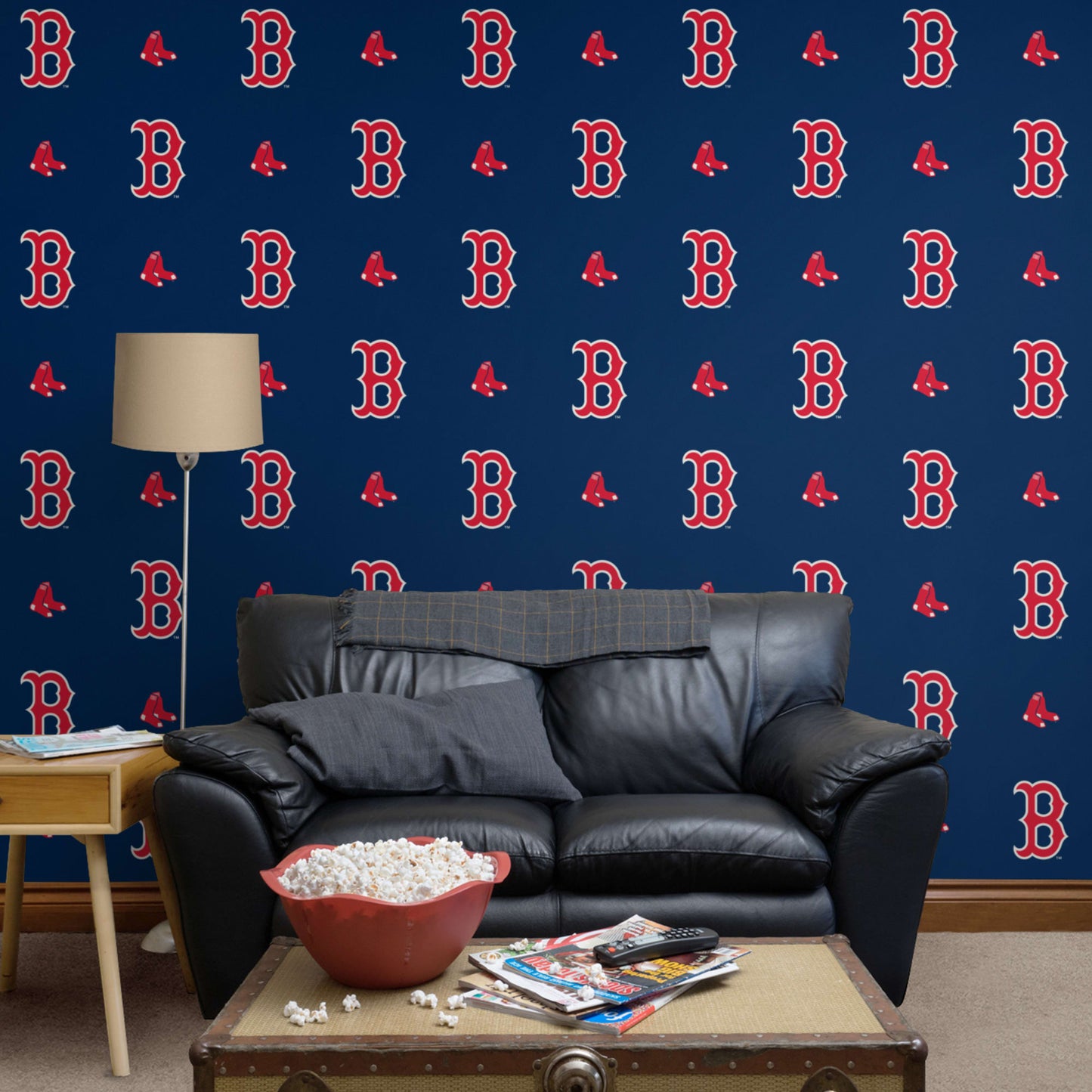 Boston Red Sox (Blue): Logo Pattern - Officially Licensed MLB Peel & Stick Wallpaper