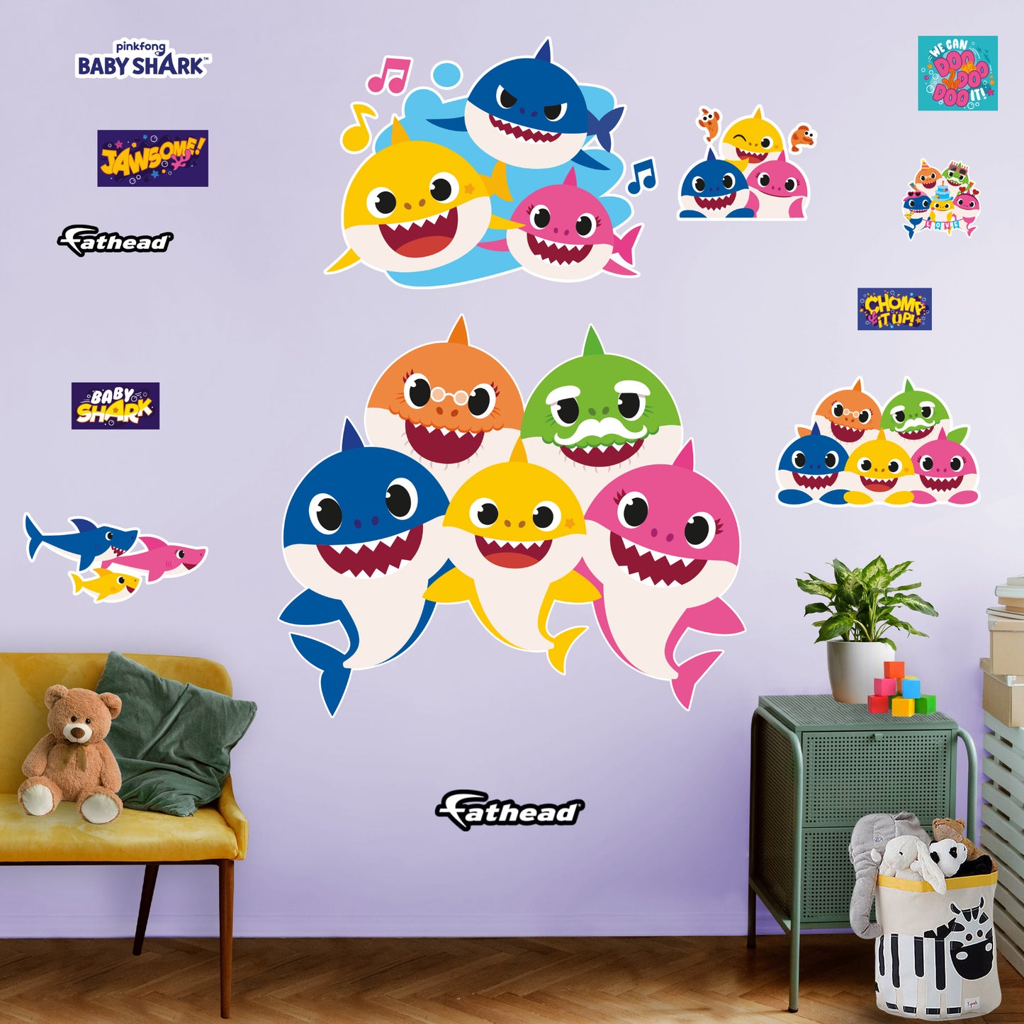 Baby Shark Family Wall Decals - Baby Shark Wall Decals with 3D Augmented Reality Interaction - Baby Shark Room Decor