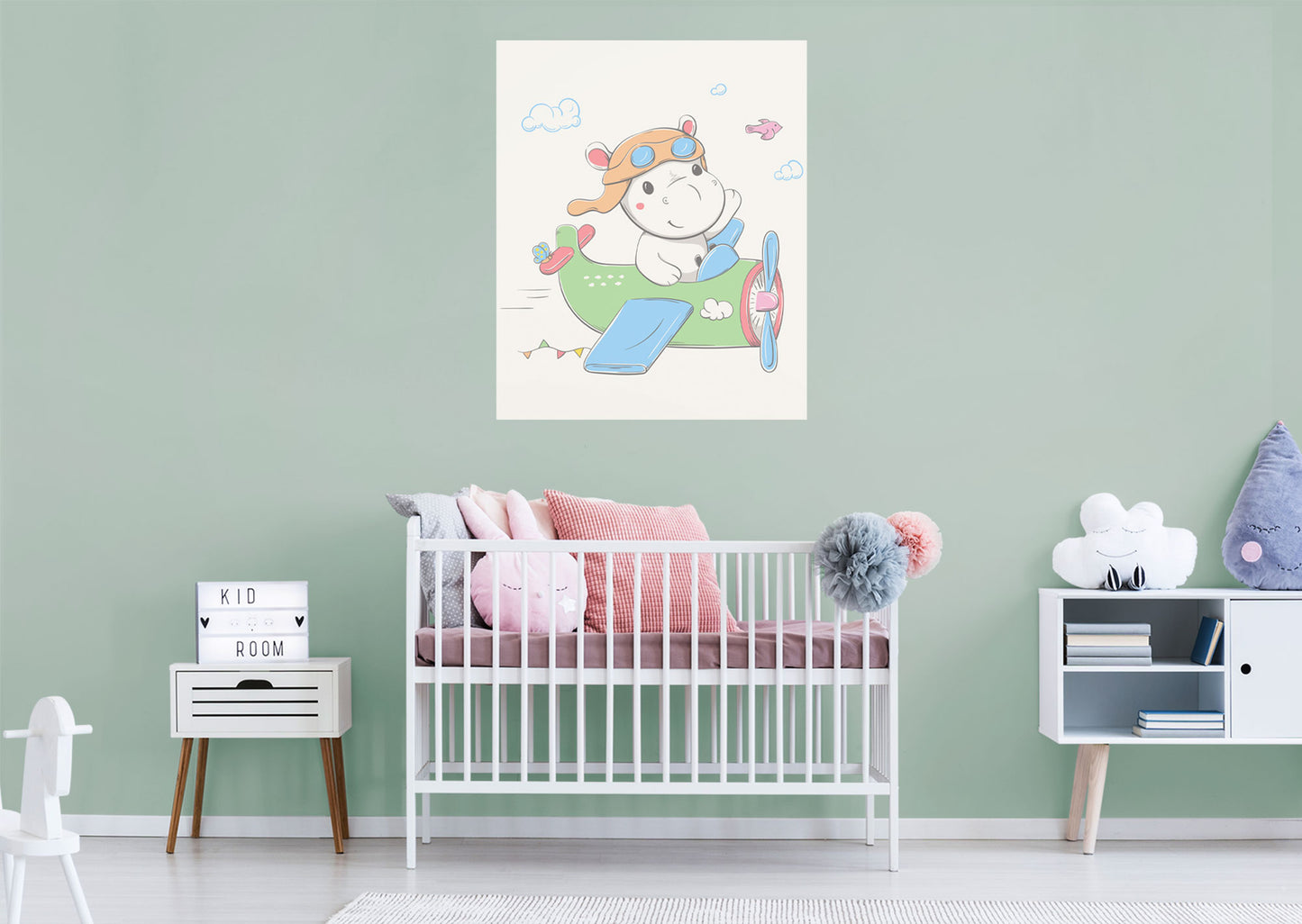 Nursery: Planes White Hipo Mural        -   Removable Wall   Adhesive Decal