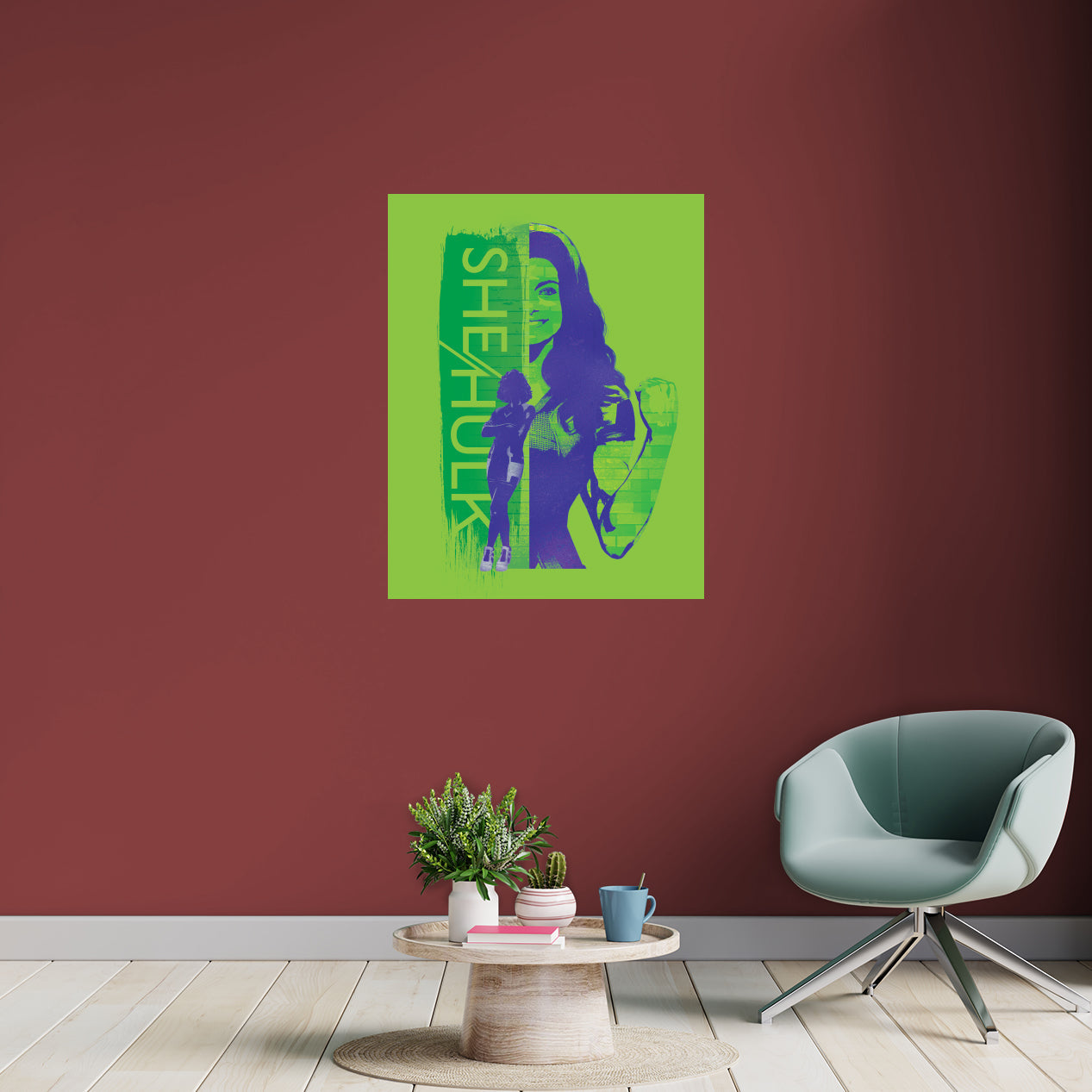 She-Hulk: She-Hulk Duotone Painted Brick Mural - Officially Licensed Marvel Removable Adhesive Decal