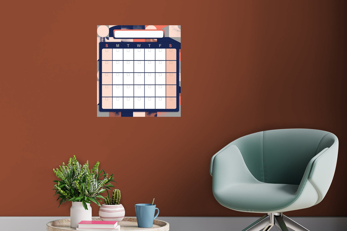 Calendars: Color Block One Month Calendar Dry Erase - Removable Adhesive Decal