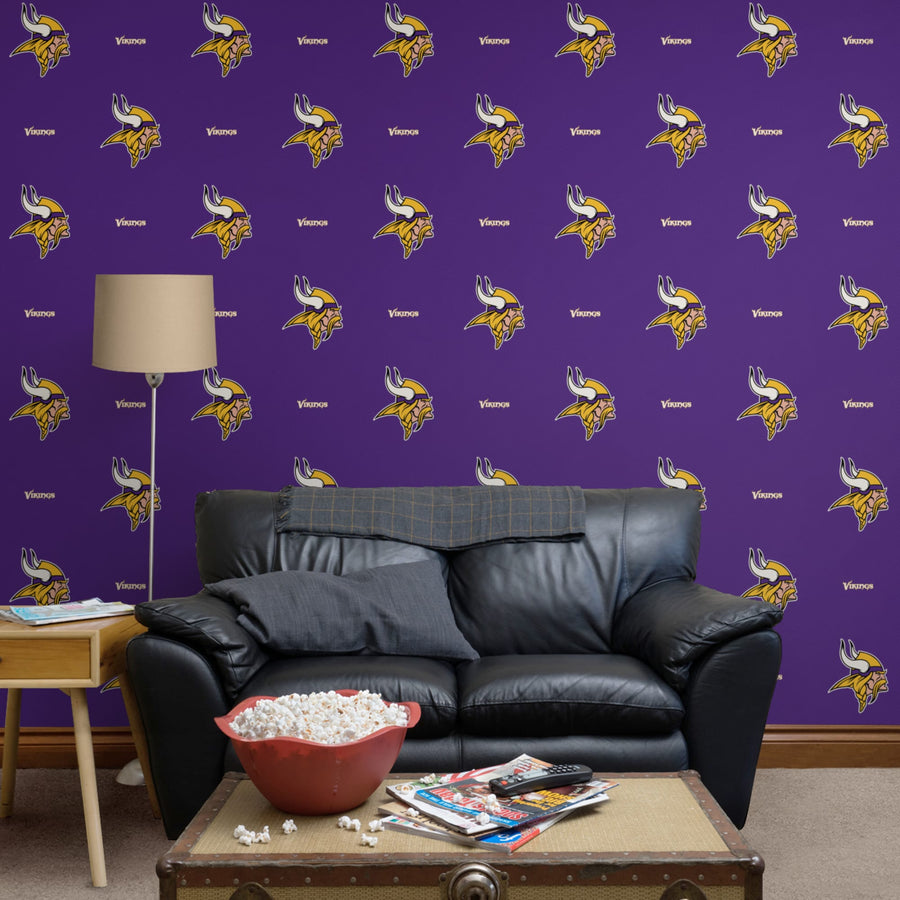 Minnesota Vikings (Purple) - Line Pattern - Peel & Stick Wallpaper - Official NFL - Reusable Vinyl Wall Decals