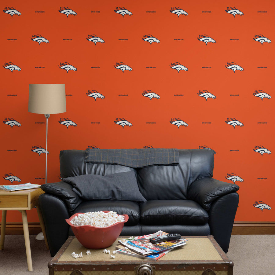 Denver Broncos (Orange) - Line Pattern - Peel & Stick Wallpaper - Official NFL - Reusable Vinyl Wall Decals