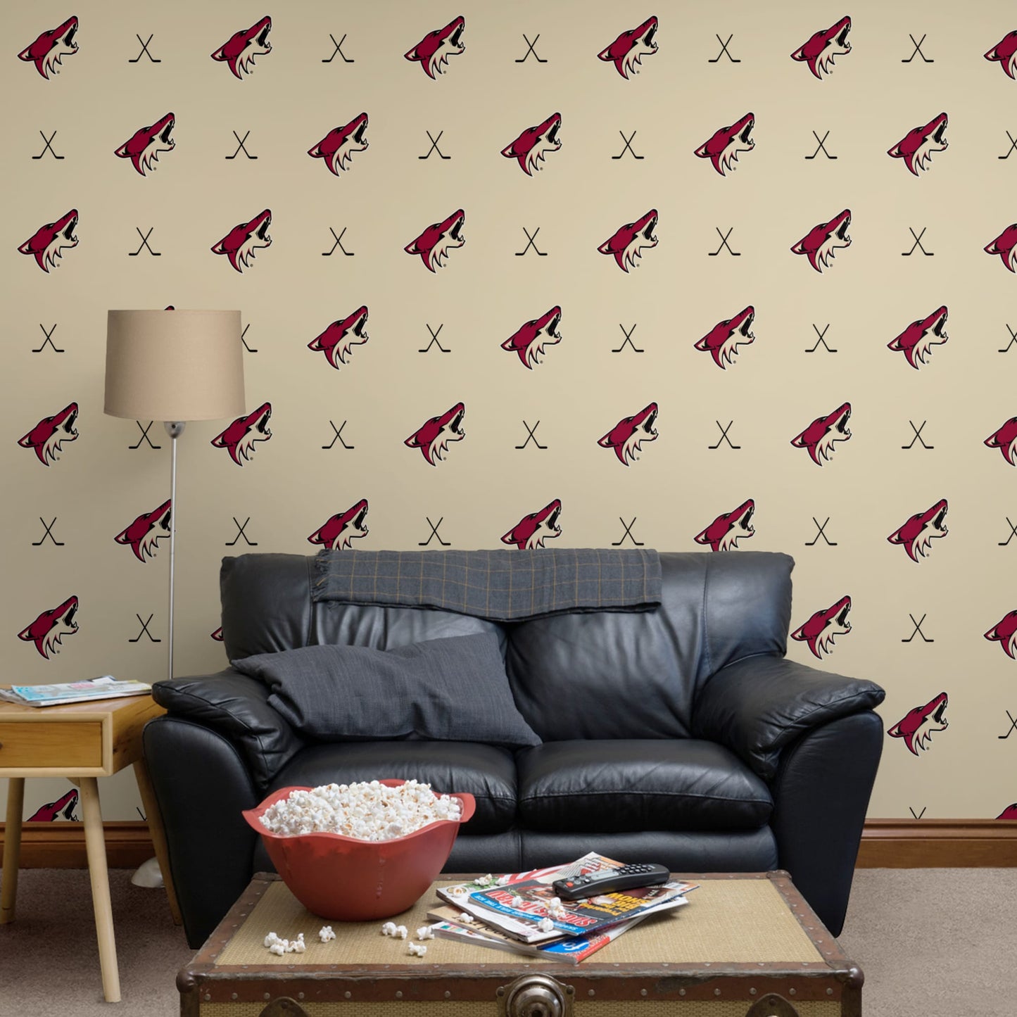 Arizona Coyotes (Beige): Sticks Pattern - Officially Licensed NHL Peel & Stick Wallpaper