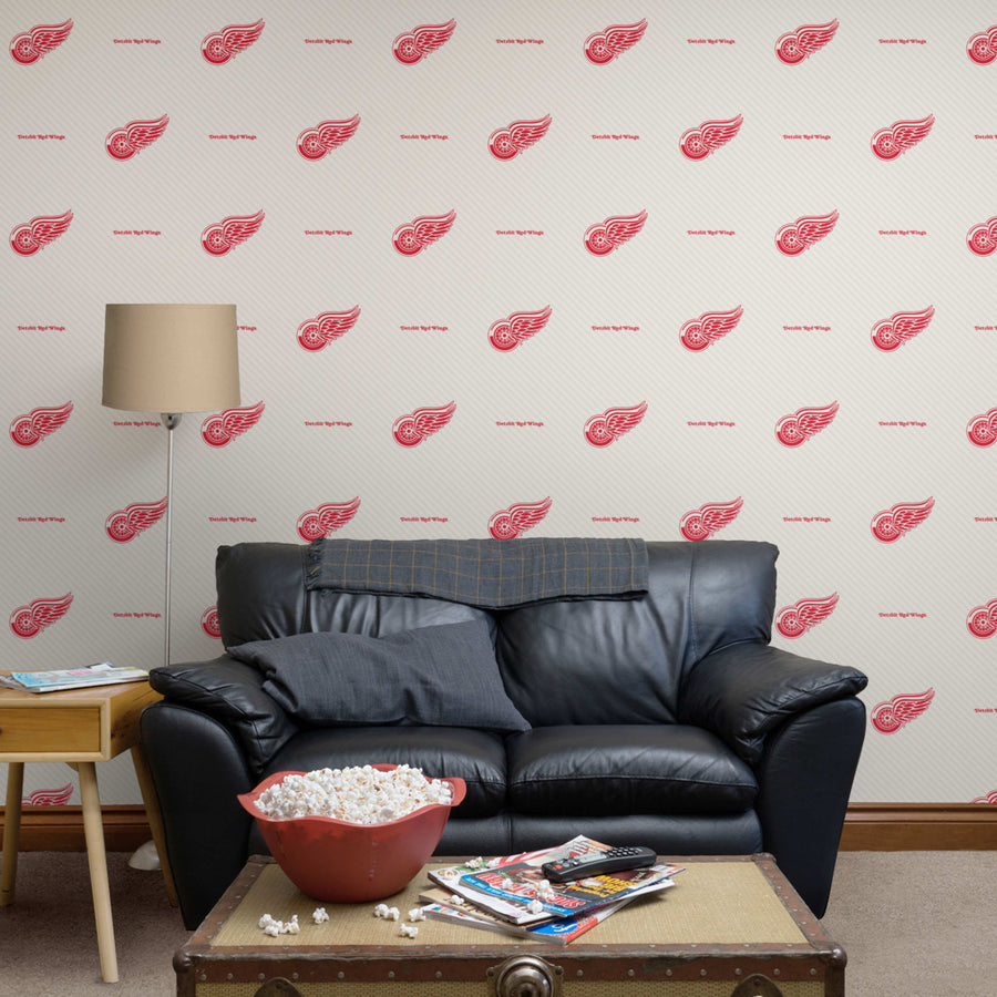 Detroit Red Wings (White) - Stripes Pattern - Peel & Stick Wallpaper - Official NHL - Reusable Vinyl Wall Decals