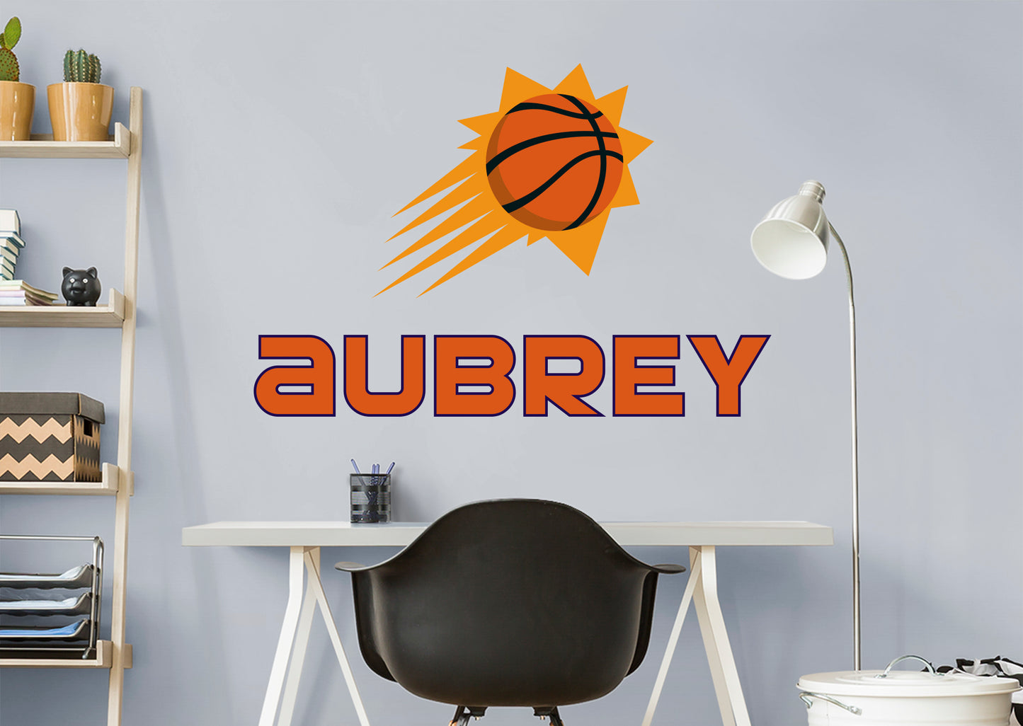 Phoenix Suns:   Stacked Personalized Name Orange Text PREMASK        - Officially Licensed NBA Removable Wall   Adhesive Decal