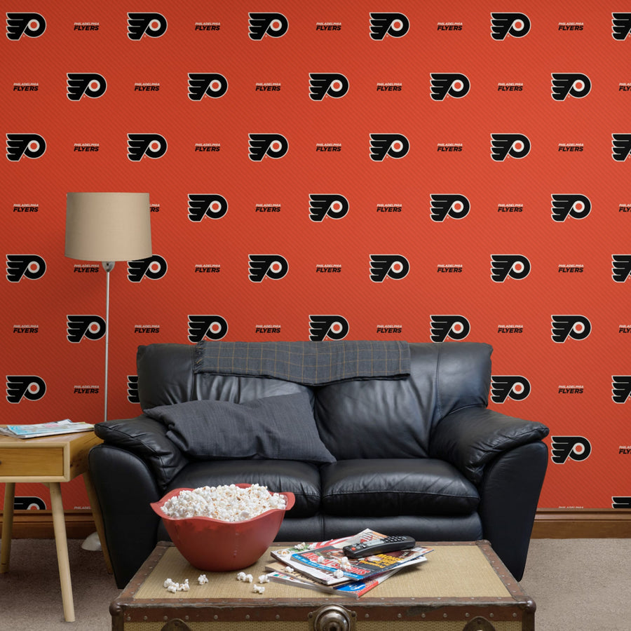 Philadelphia Flyers (Orange) - Stripes Pattern - Peel & Stick Wallpaper - Official NHL - Reusable Vinyl Wall Decals