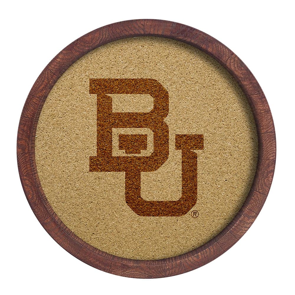 Baylor Bears: "Faux" Barrel Framed Cork Board Monochrome Logo