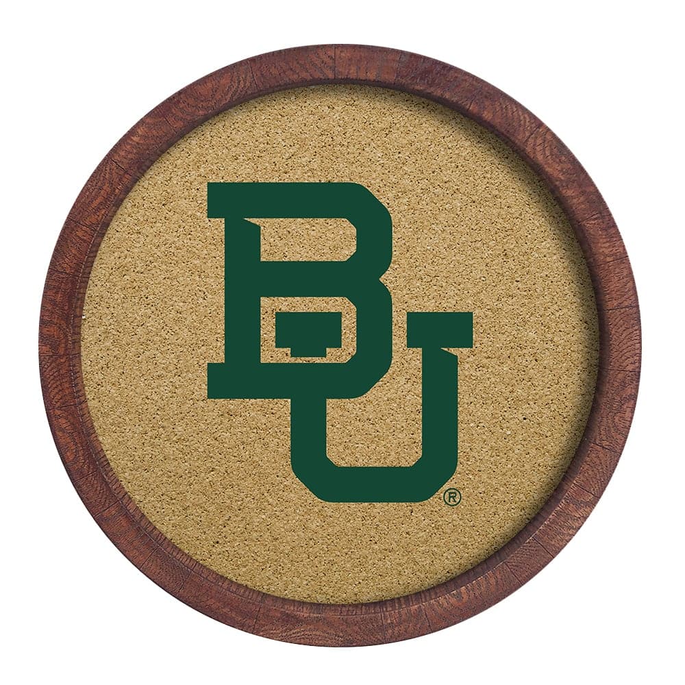 Baylor Bears: "Faux" Barrel Framed Cork Board Color Logo