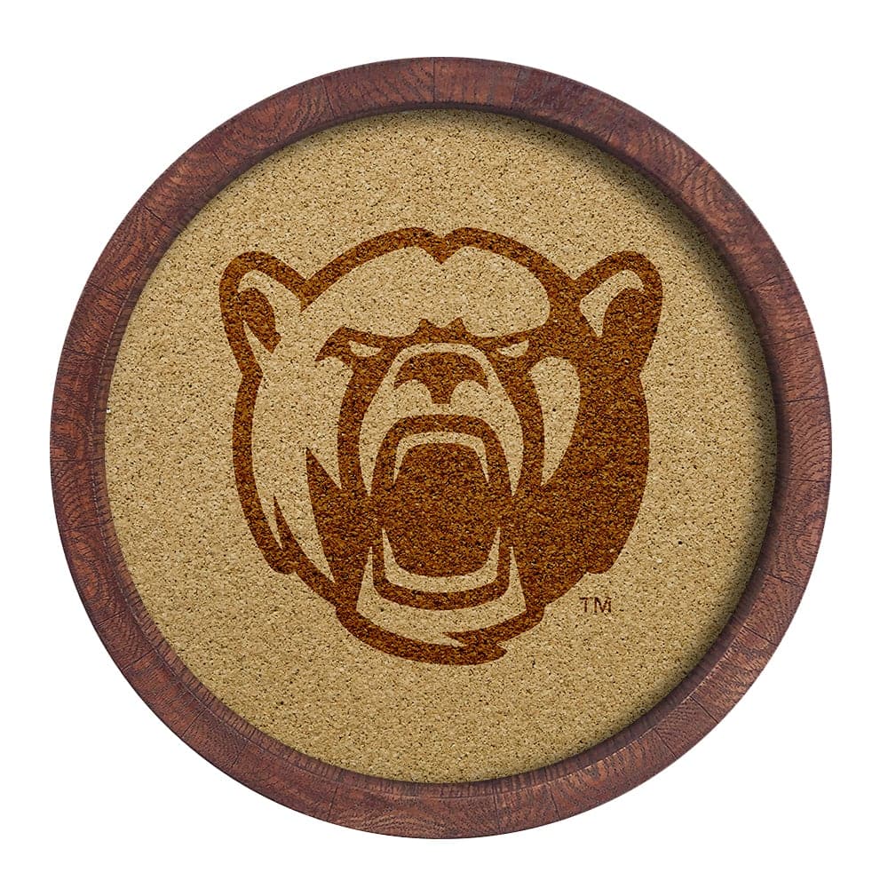 Baylor Bears: Mascot - "Faux" Barrel Framed Cork Board Monochrome Logo