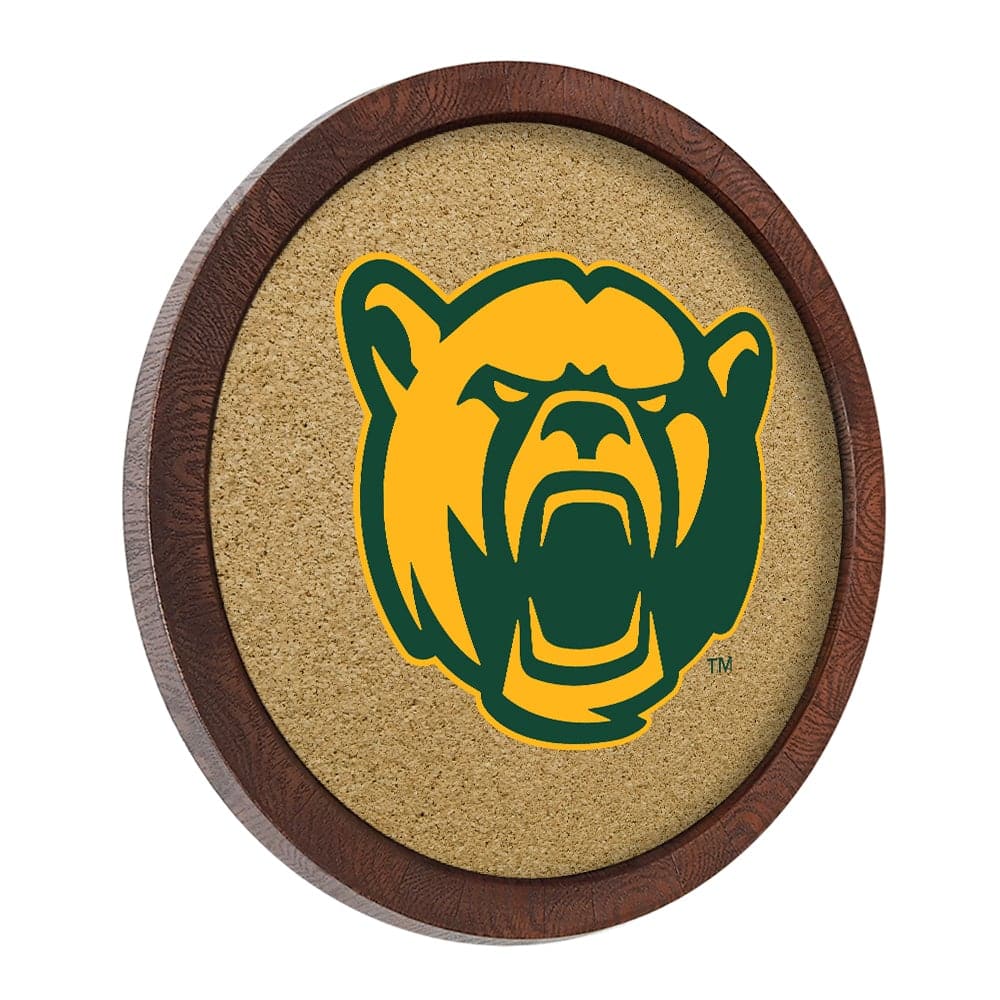 Baylor Bears: Mascot - "Faux" Barrel Framed Cork Board Color Logo