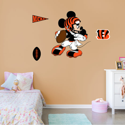 Cincinnati Bengals: Mickey Mouse         - Officially Licensed NFL Removable     Adhesive Decal