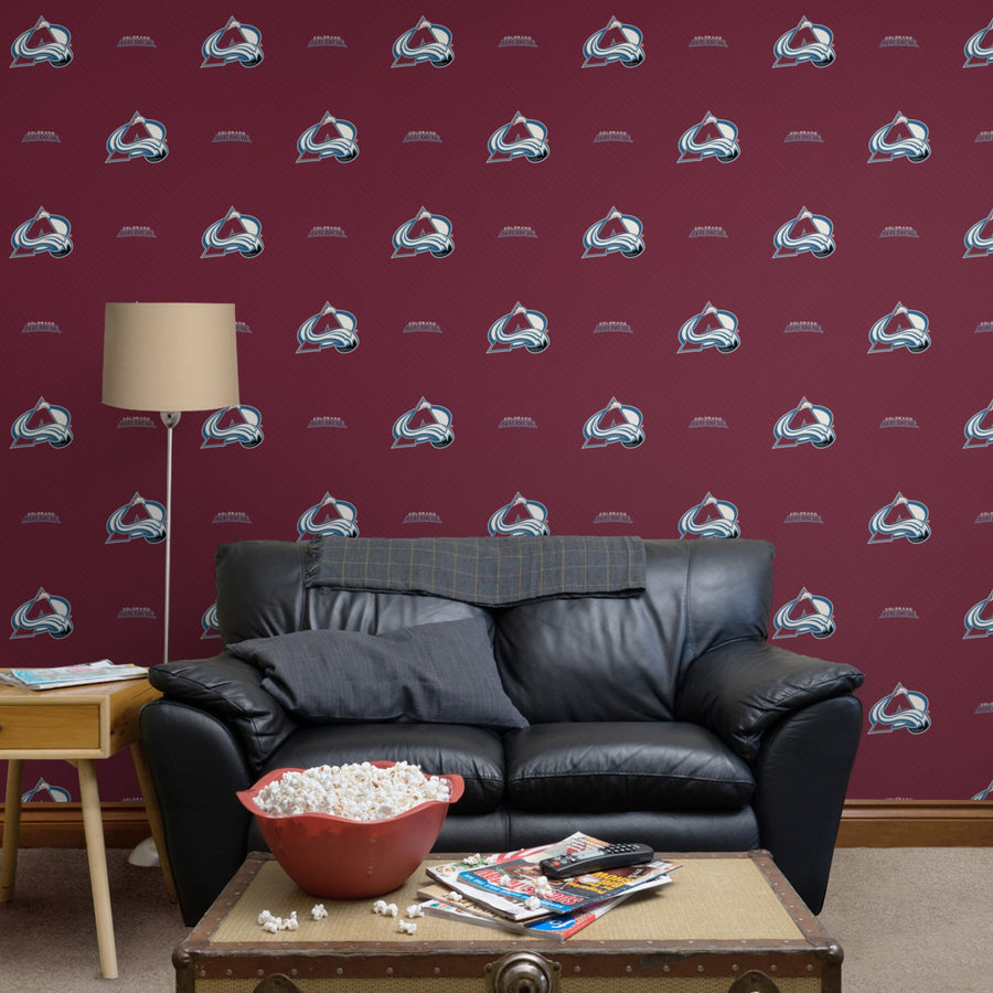 Colorado Avalanche (Maroon) - Stripes Pattern - Peel & Stick Wallpaper - Official NHL - Reusable Vinyl Wall Decals