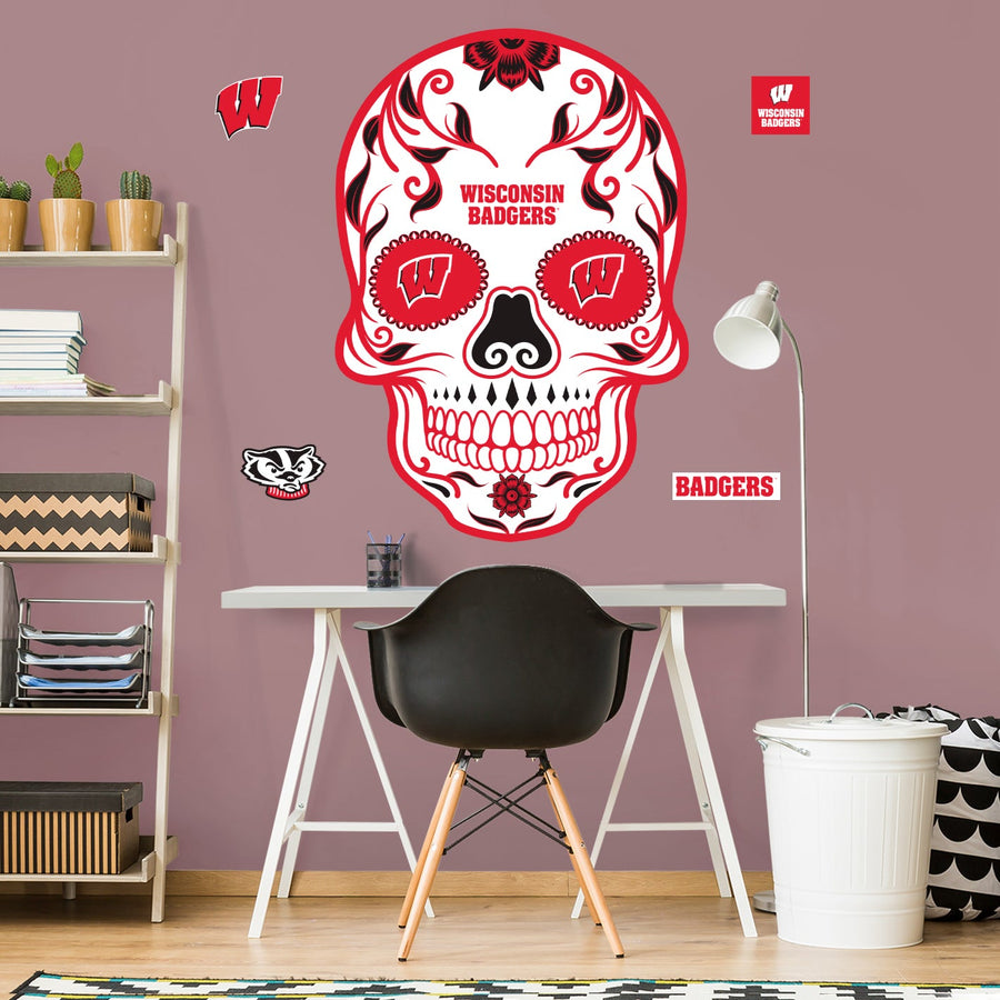 Wisconsin Badgers - RealBig Sugar Skull Collection - Official NCAA - Reusable Vinyl Wall Decals