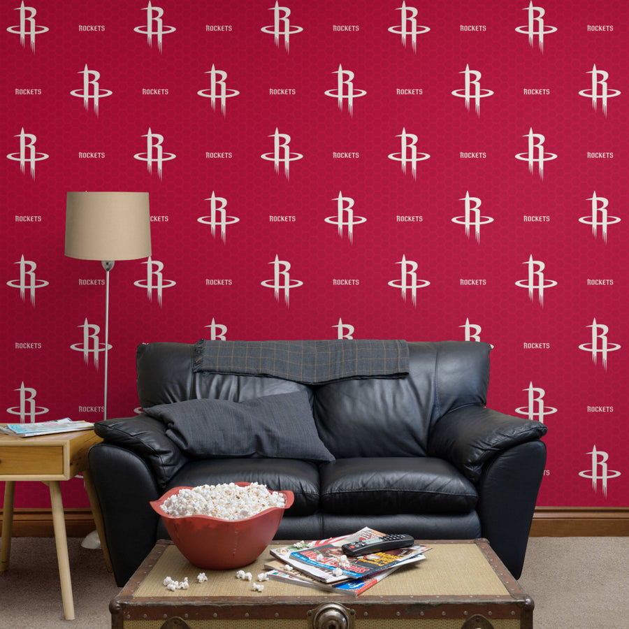 Houston Rockets (Red) - Logo Pattern - Peel & Stick Wallpaper - Official NBA - Reusable Vinyl Wall Decals