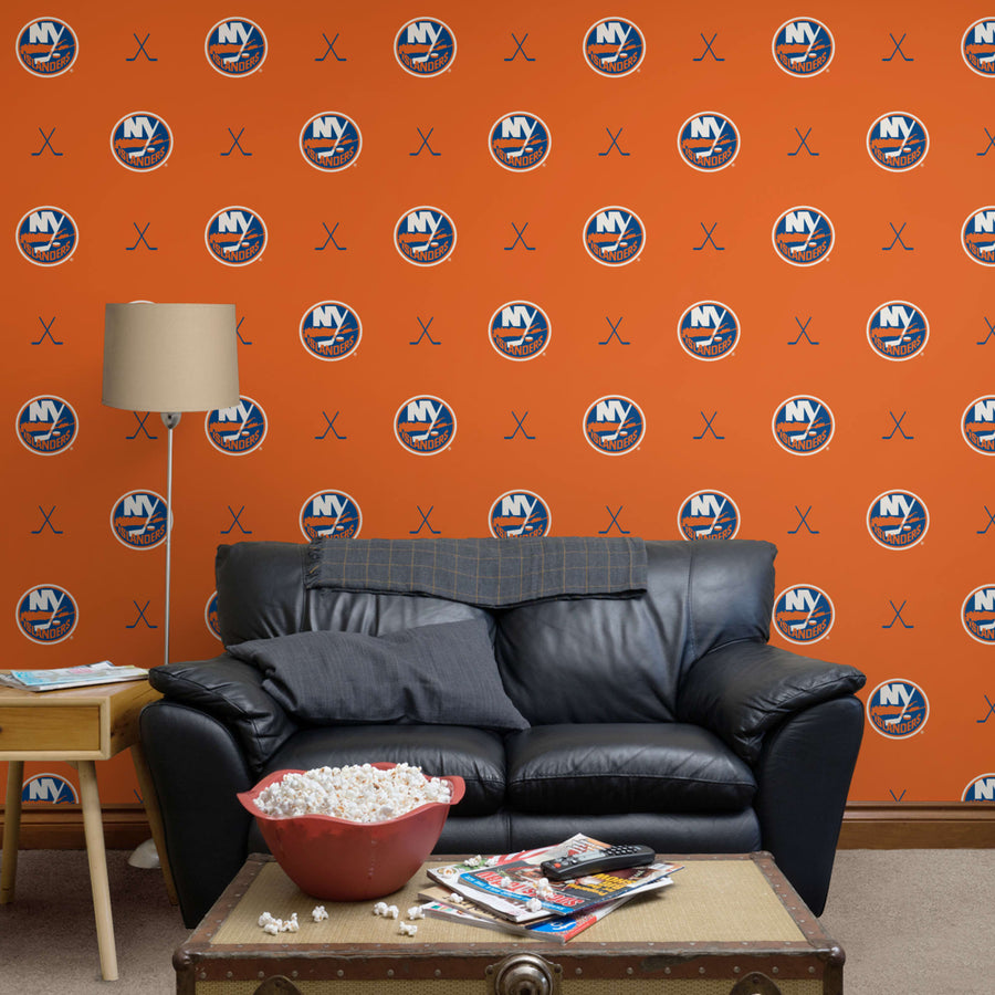 New York Islanders (Orange) - Sticks Pattern - Peel & Stick Wallpaper - Official NHL - Reusable Vinyl Wall Decals