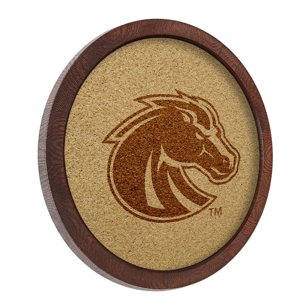 Boise State Broncos: "Faux" Barrel Framed Cork Board Monochrome Logo