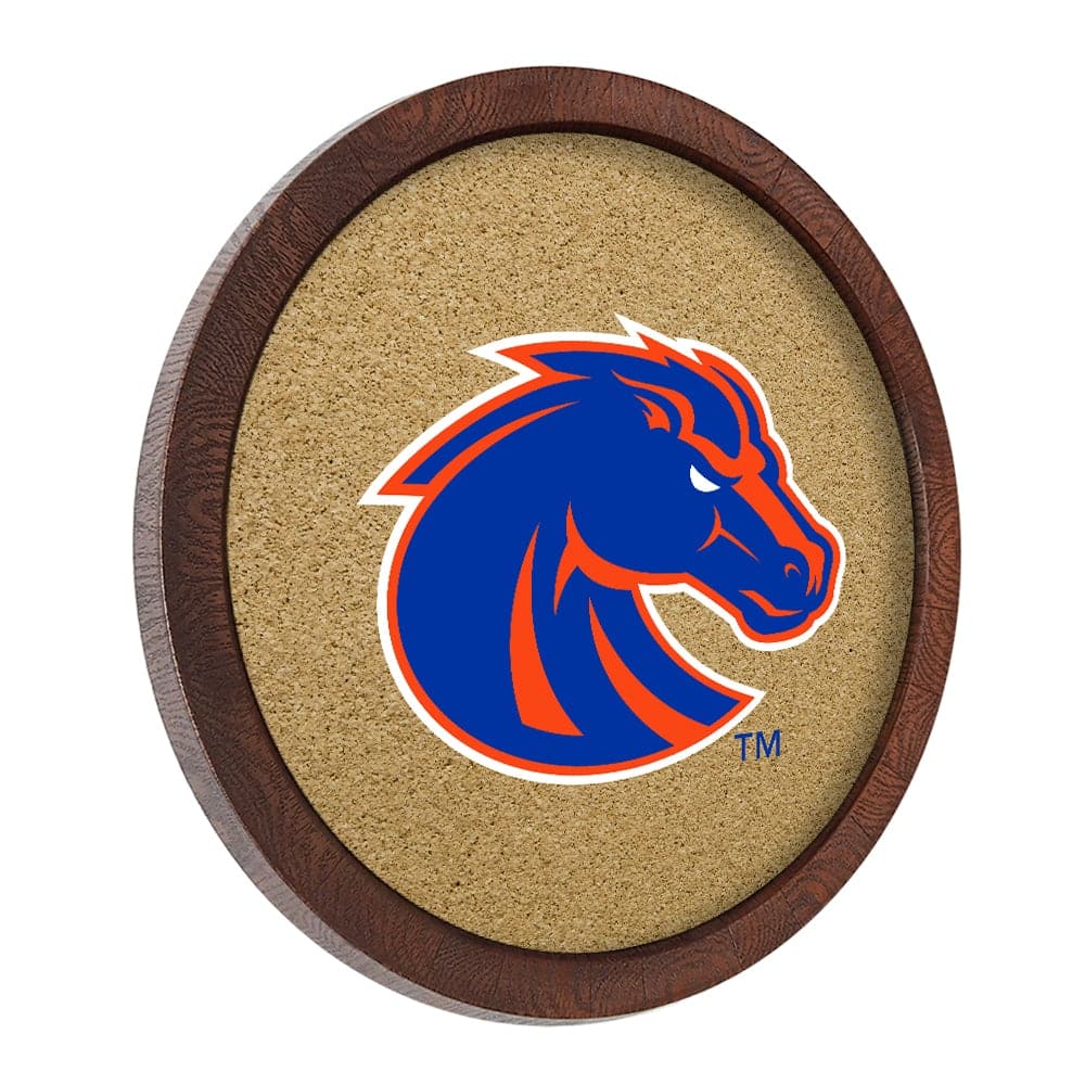 Boise State Broncos: "Faux" Barrel Framed Cork Board Color Logo