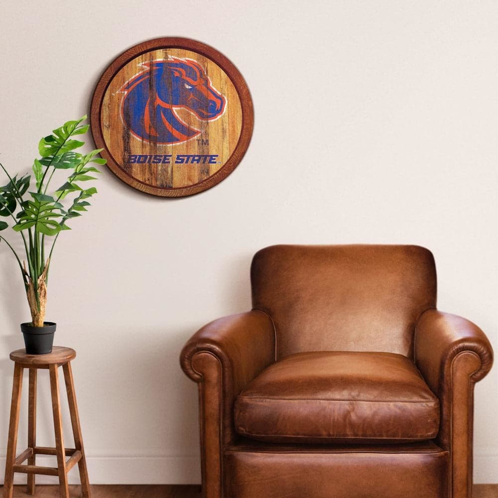Boise State Broncos: Weathered "Faux" Barrel Top Sign - The Fan-Brand