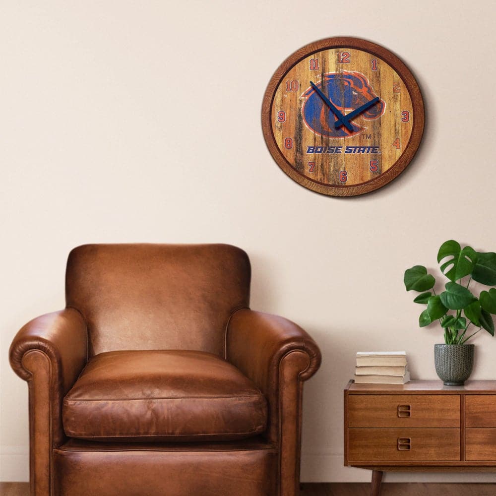 Boise State Broncos: Weathered "Faux" Barrel Top Wall Clock - The Fan-Brand
