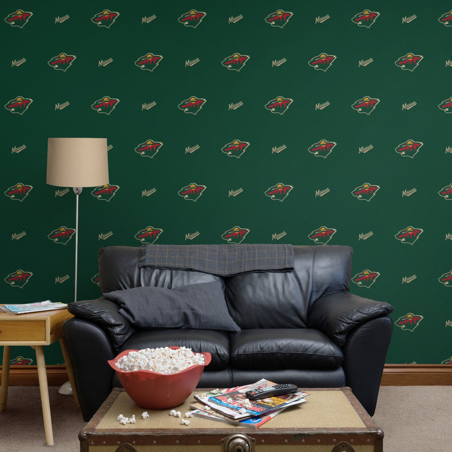 Minnesota Wild (Green) - Stripes Pattern - Peel & Stick Wallpaper - Official NHL - Reusable Vinyl Wall Decals