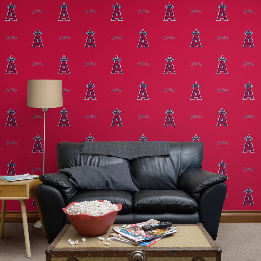 Los Angeles Angels (Red) - Logo Pattern - Peel & Stick Wallpaper - Official MLB - Reusable Vinyl Wall Decals