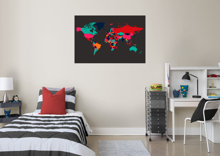 World Maps:  Neon Map Mural        -   Removable Wall   Adhesive Decal