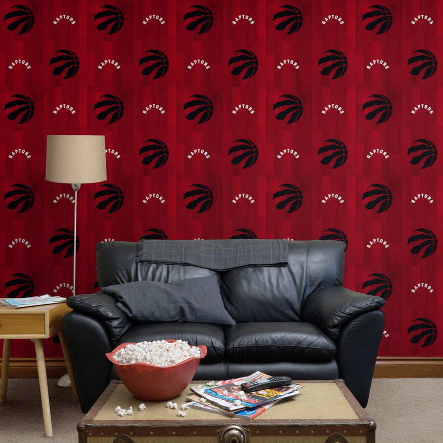 Toronto Raptors (Red) - Hardwood Pattern - Peel & Stick Wallpaper - Official NBA - Reusable Vinyl Wall Decals