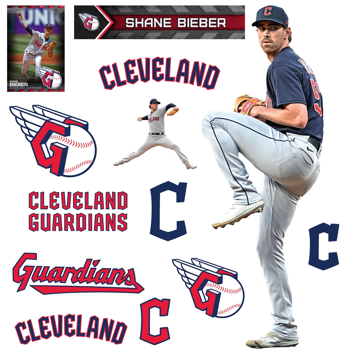 Cleveland Guardians: Shane Bieber 2022 - Officially Licensed MLB Removable  Adhesive Decal