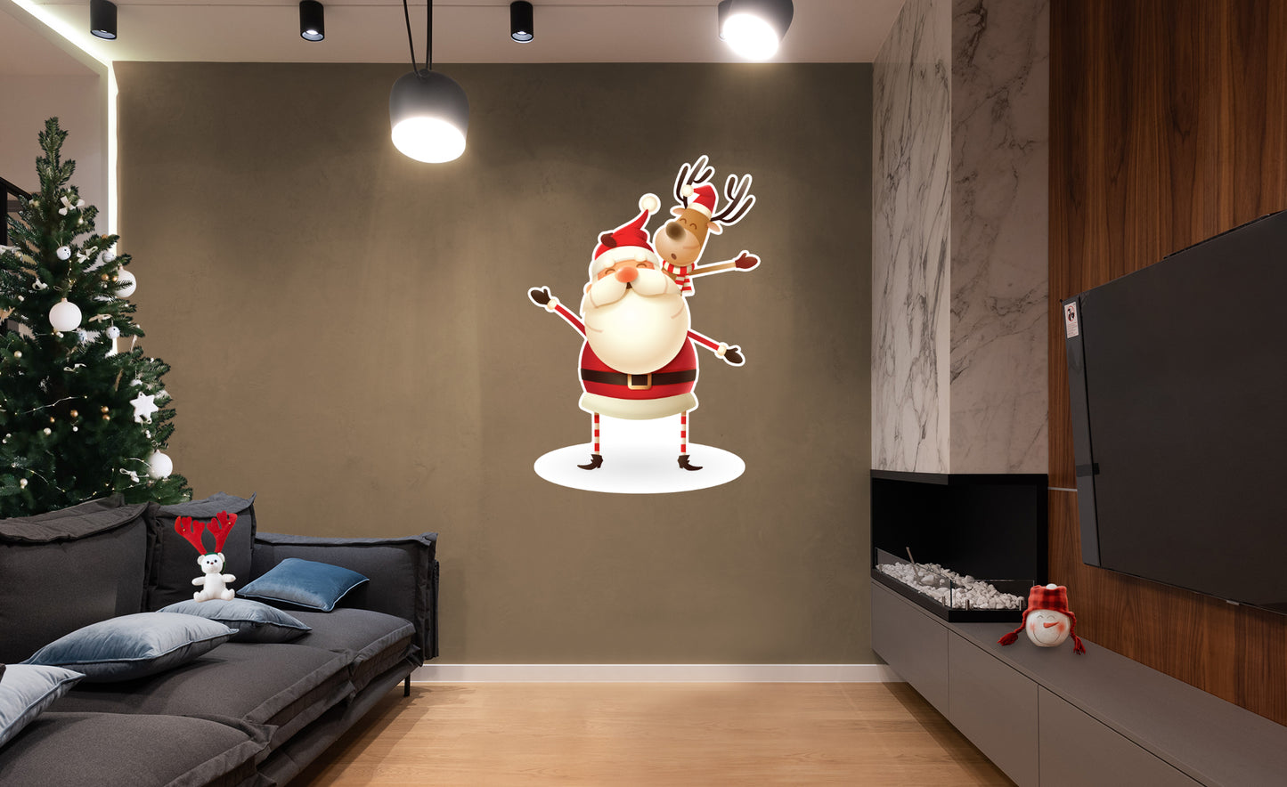 Christmas: Santa and Rudolph Die-Cut Character        -   Removable     Adhesive Decal