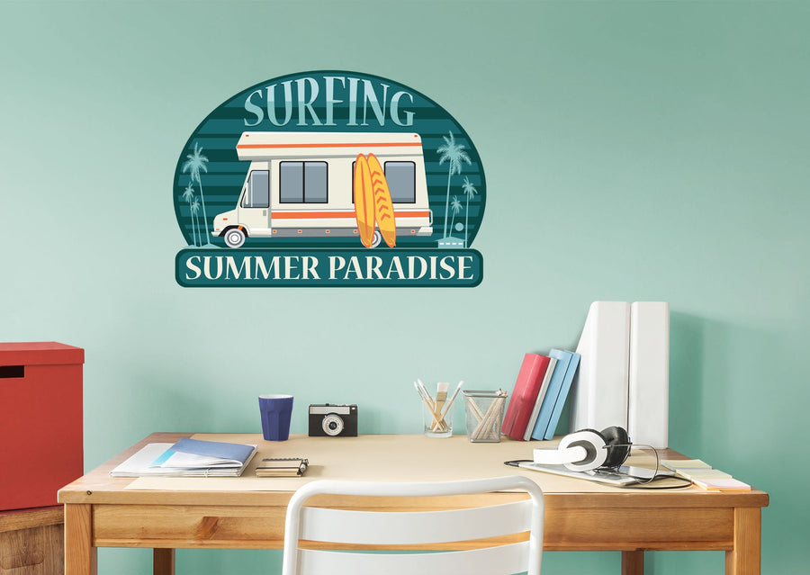 Seasons Decor: Summer Surfing Summer Paradise Icon        -   Removable     Adhesive Decal