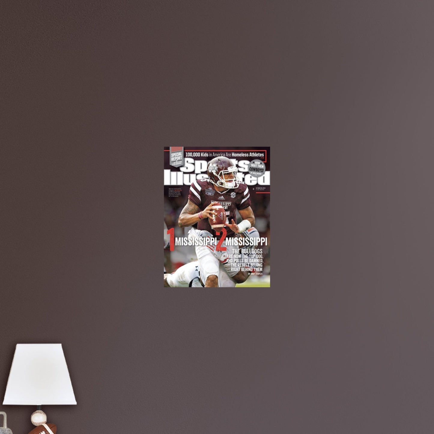 Mississippi State Bulldogs: Dak Prescott October 2014 Sports Illustrated Cover - Officially Licensed NCAA Removable Adhesive Decal