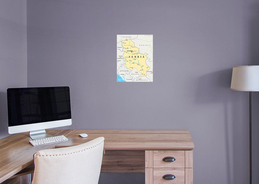 Maps of Europe: Serbia Mural        -   Removable Wall   Adhesive Decal