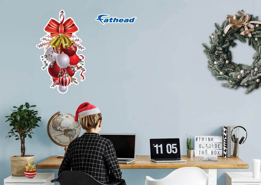 Christmas: Vertical Red Ribbon Icon - Removable Adhesive Decal