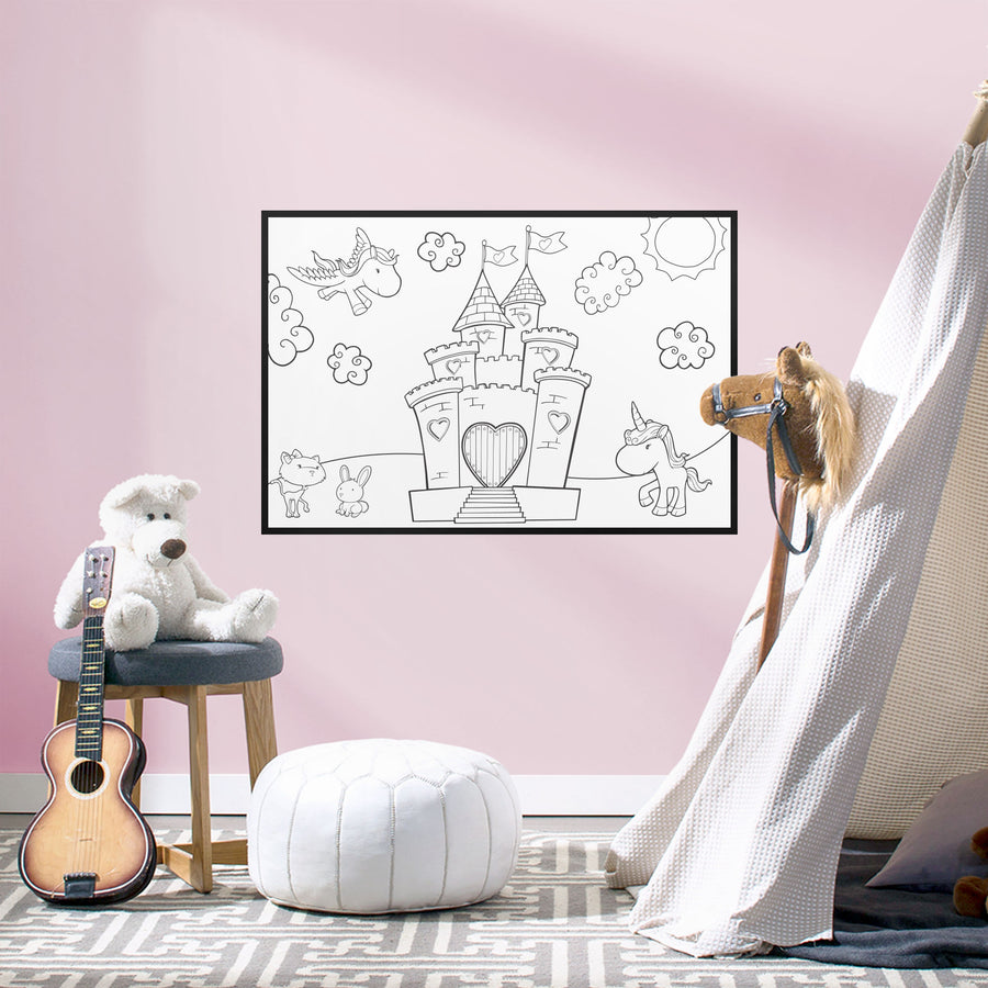 Coloring Sheet: Castle & Unicorn - Removable Dry Erase Vinyl Decal