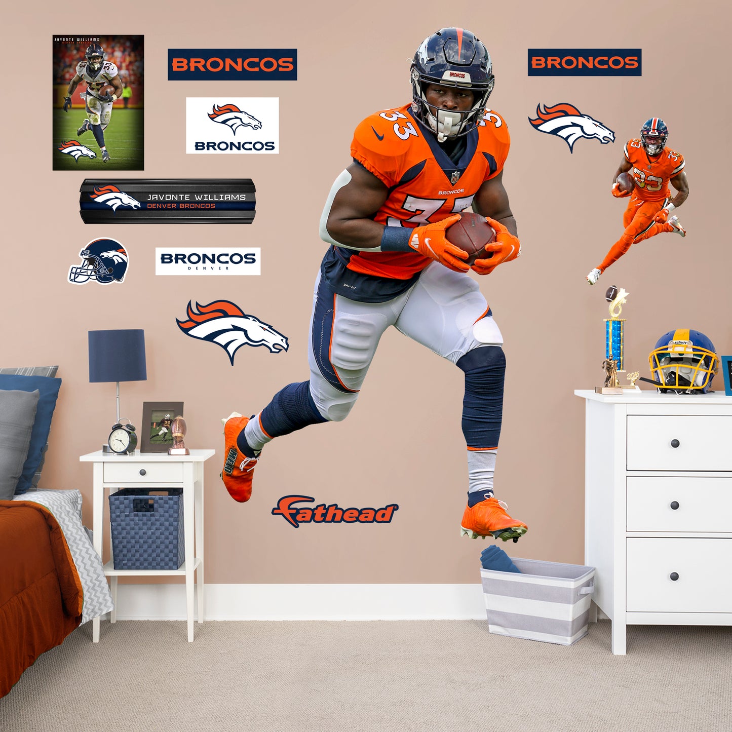 Denver Broncos: Javonte Williams         - Officially Licensed NFL Removable     Adhesive Decal