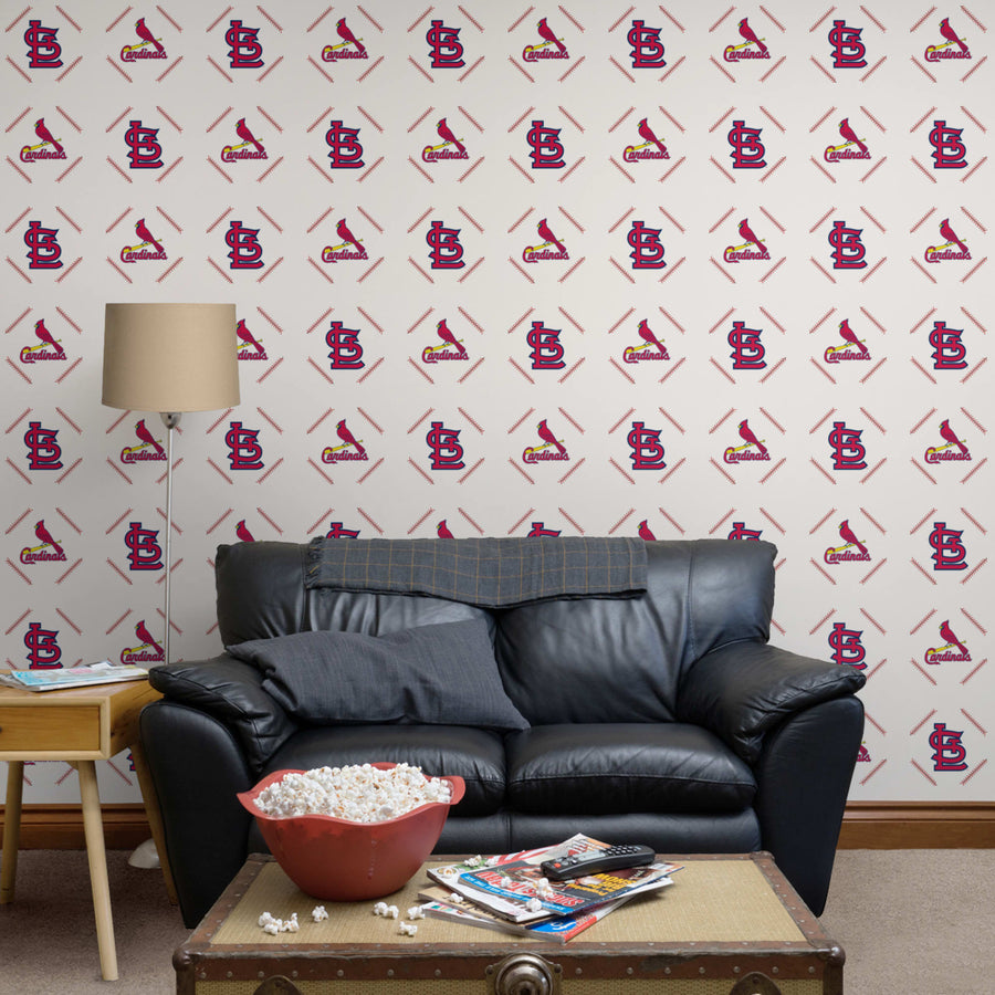 St. Louis Cardinals - Stitch Pattern - Peel & Stick Wallpaper - Official MLB - Reusable Vinyl Wall Decals
