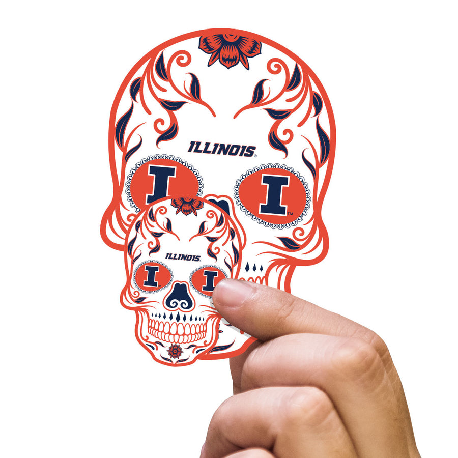 Illinois Fighting Illini - 5 Sugar Skull Logo Minis (Mixed Sizes) - Official NCAA - Reusable Vinyl Decals