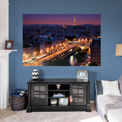 Paris:  Skyline By Night Mural        -   Removable Wall   Adhesive Decal