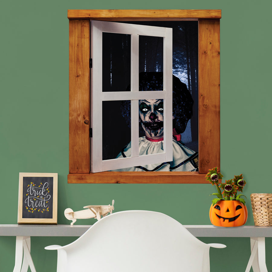 Scary Clowns:  Blue Haired Female Clown Instant Window        -   Removable     Adhesive Decal