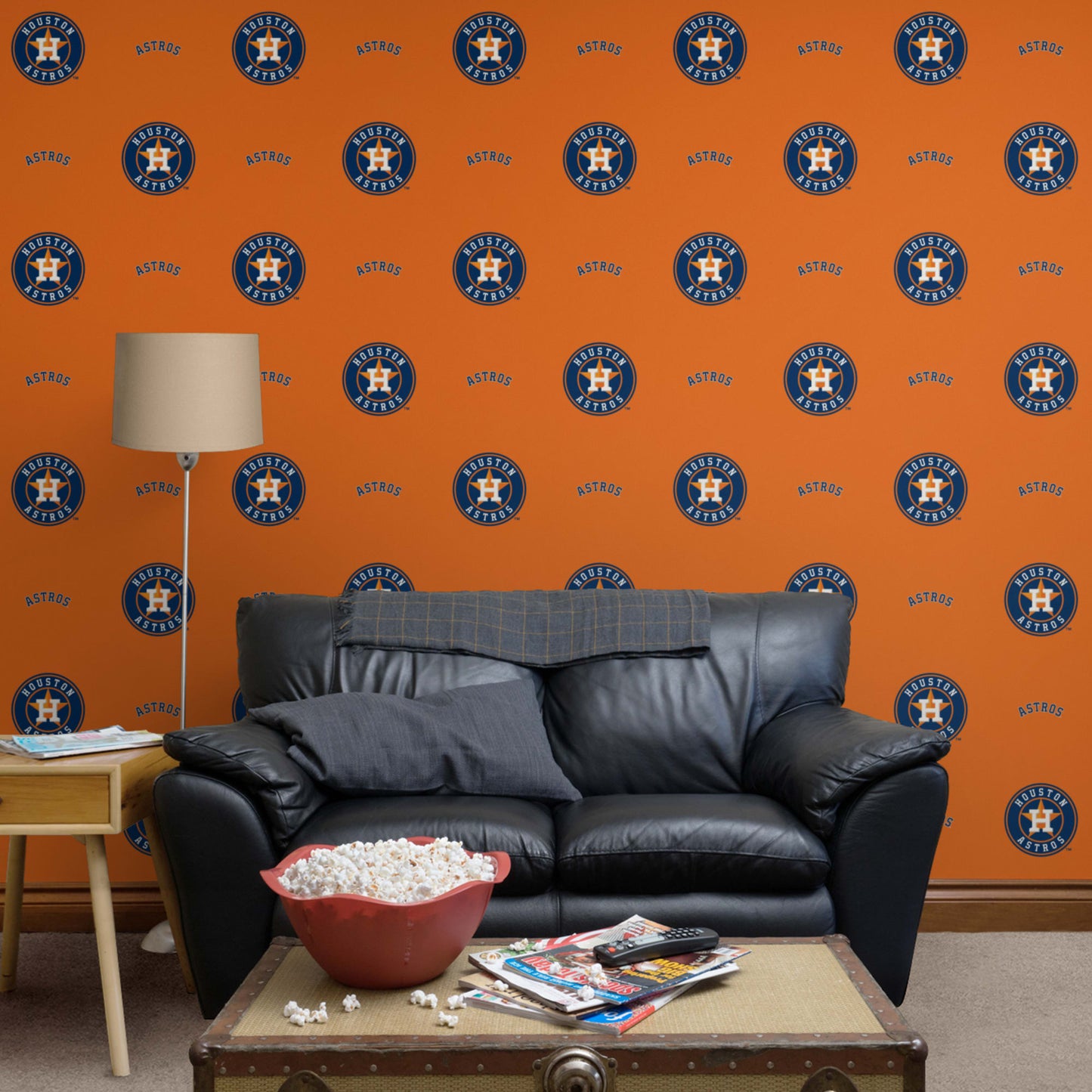Houston Astros (Orange): Logo Pattern - Officially Licensed MLB Peel & Stick Wallpaper
