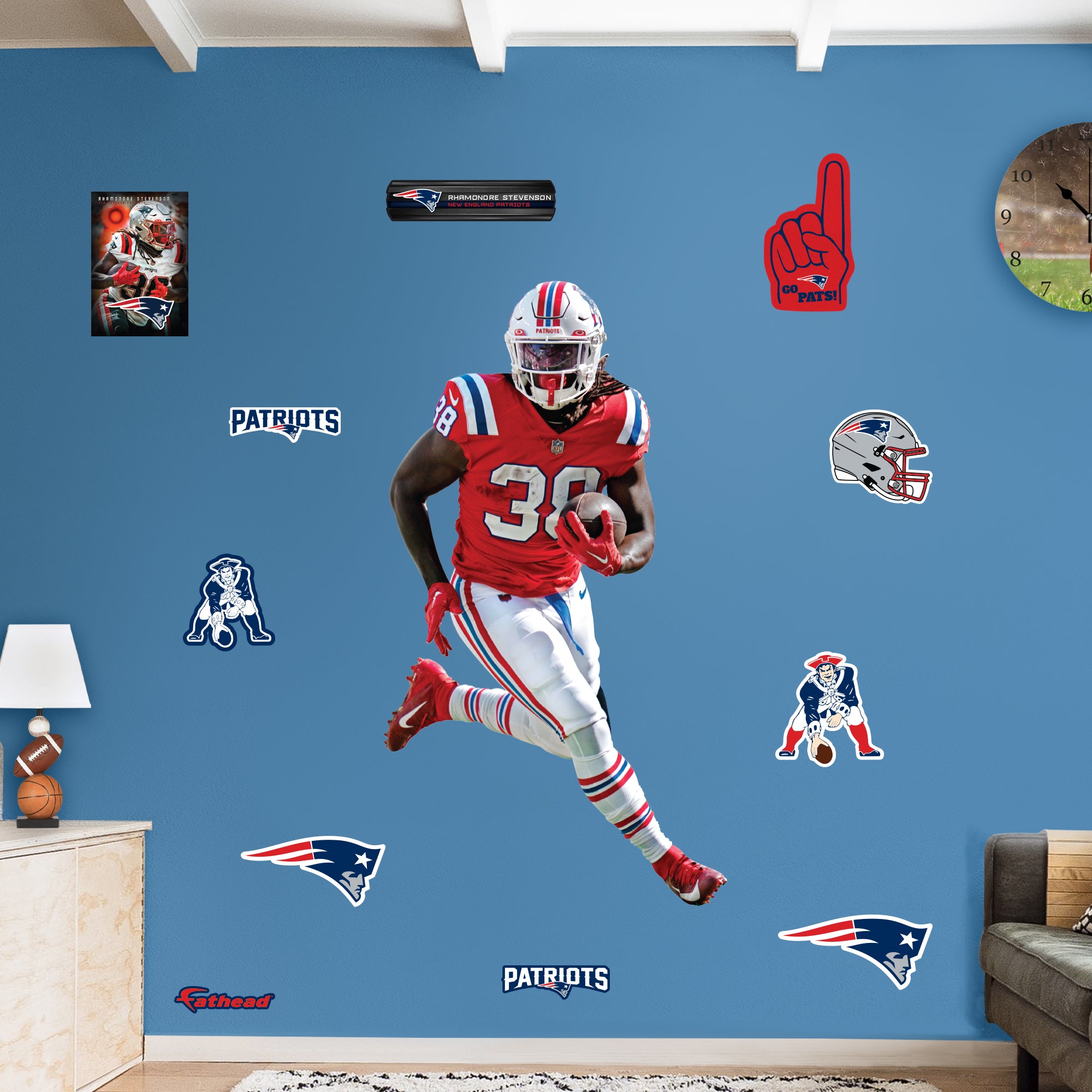 Rhamondre Stevenson Football Paper Poster Patriots 2 - Rhamondre Stevenson  - Sticker