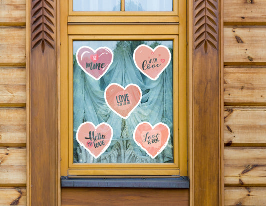 Valentine's Day: Pink Love Window Clings - Removable Window Static Decal