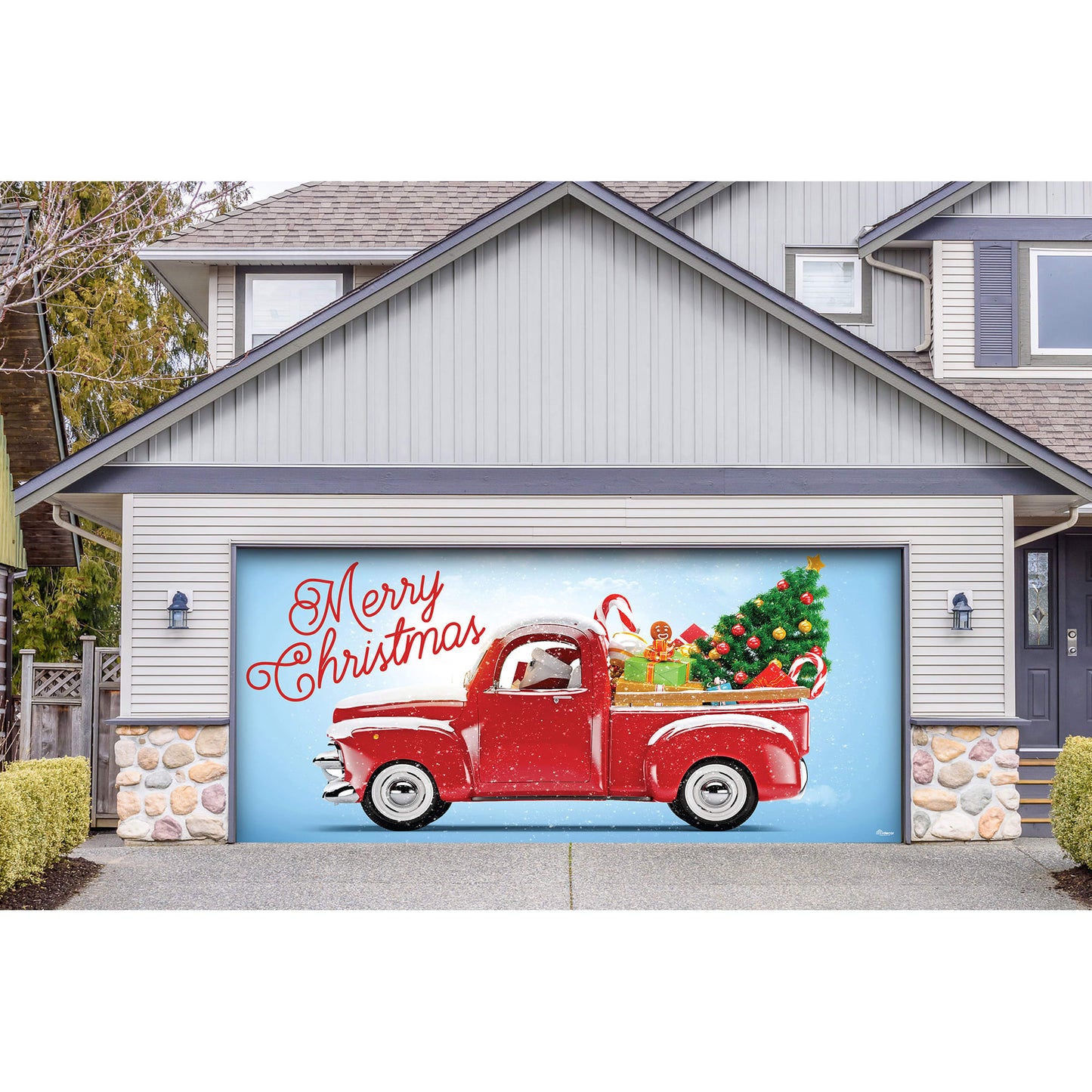 Red Truck Christmas - Garage Door Banner