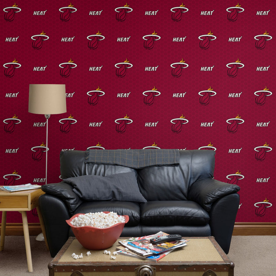 Miami Heat (Red) - Logo Pattern - Peel & Stick Wallpaper - Official NBA - Reusable Vinyl Wall Decals