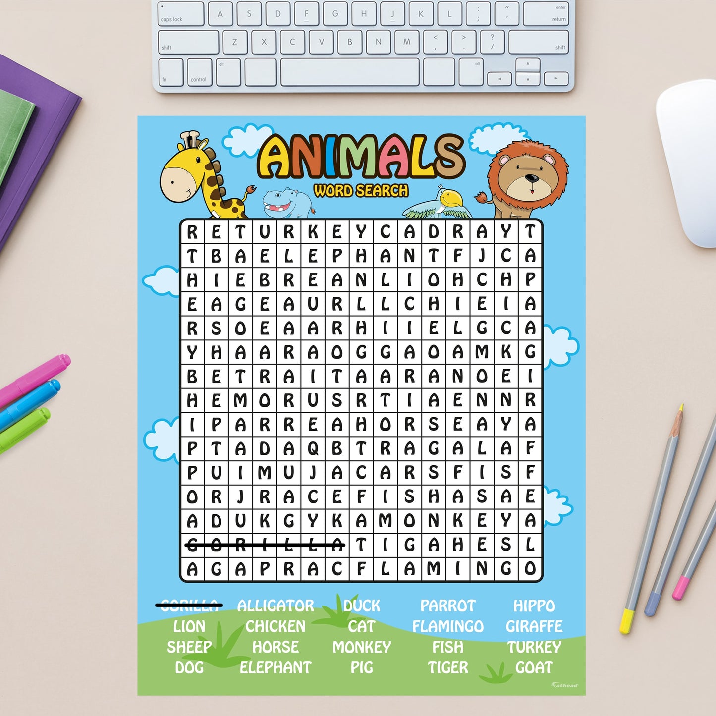 Word Search: Animals - Removable Dry Erase Vinyl Decal
