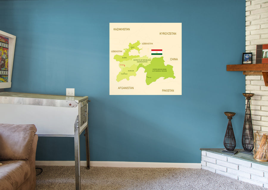 Maps of Asia: Tajikistan Mural        -   Removable Wall   Adhesive Decal