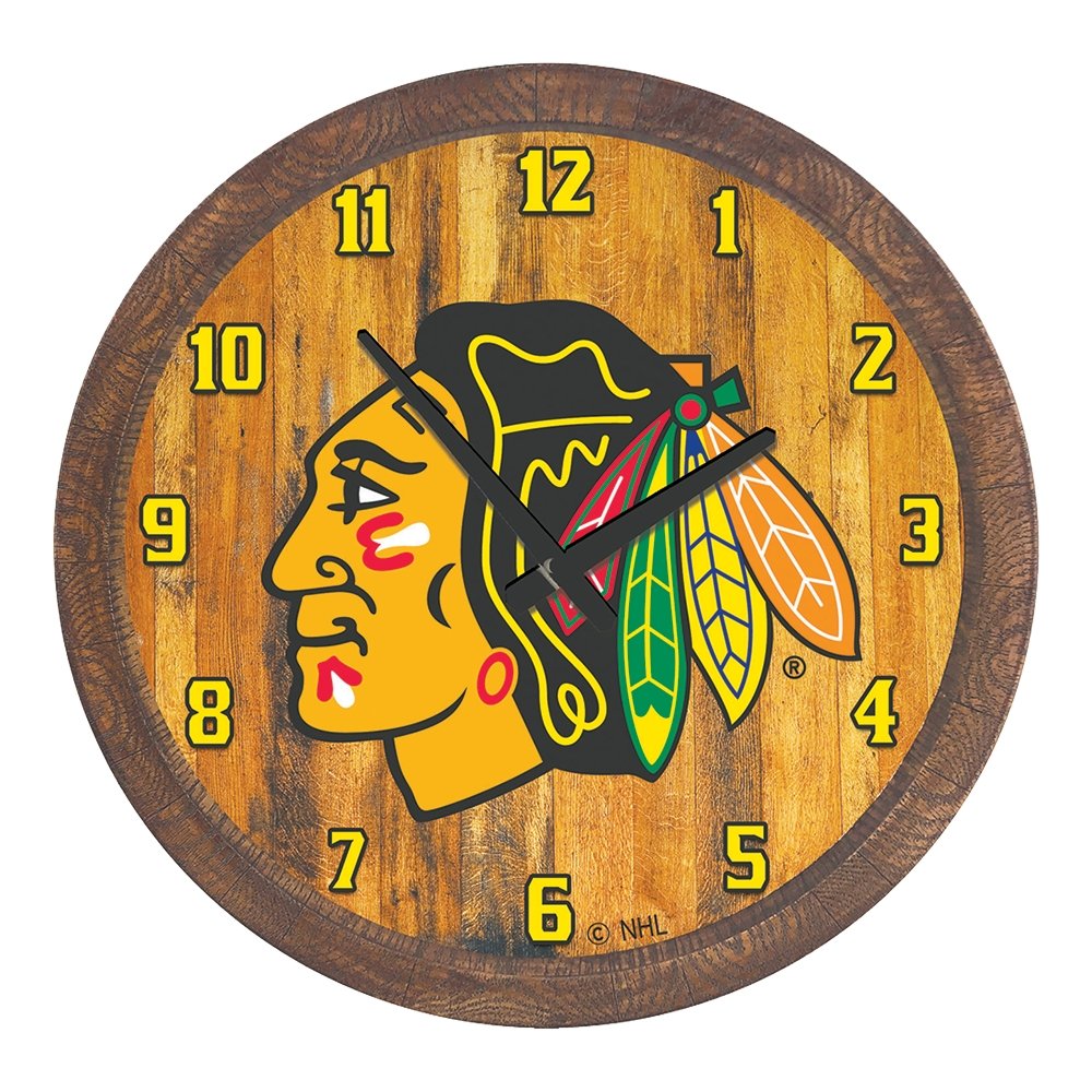 Chicago Blackhawks: "Faux" Barrel Top Wall Clock - The Fan-Brand
